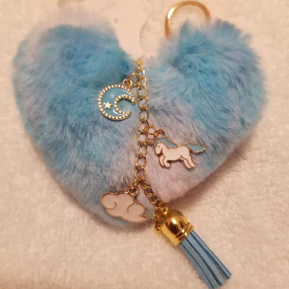 Heart Pom Pom Keychain with Charms